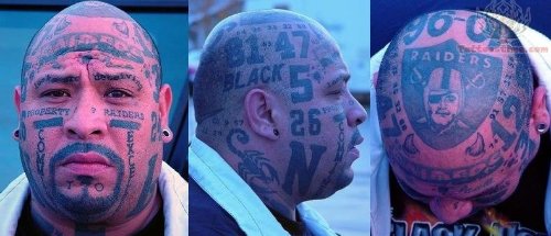 Oakland Raiders Logo Tattoo On Head